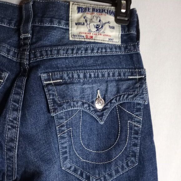 True Religion Slim Men's Distressed Dark Wash Denim Jeans Size 32x33 - Picture 10 of 12